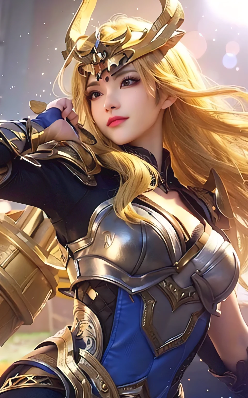 a close up of a woman in a costume holding a hammer, extremely detailed artgerm, ig model | artgerm, artgerm jsc, trending artgerm, artgerm comic, artgerm detailed, ! dream artgerm, artgerm style, style artgerm, portrait knights of zodiac girl, as seen on artgerm