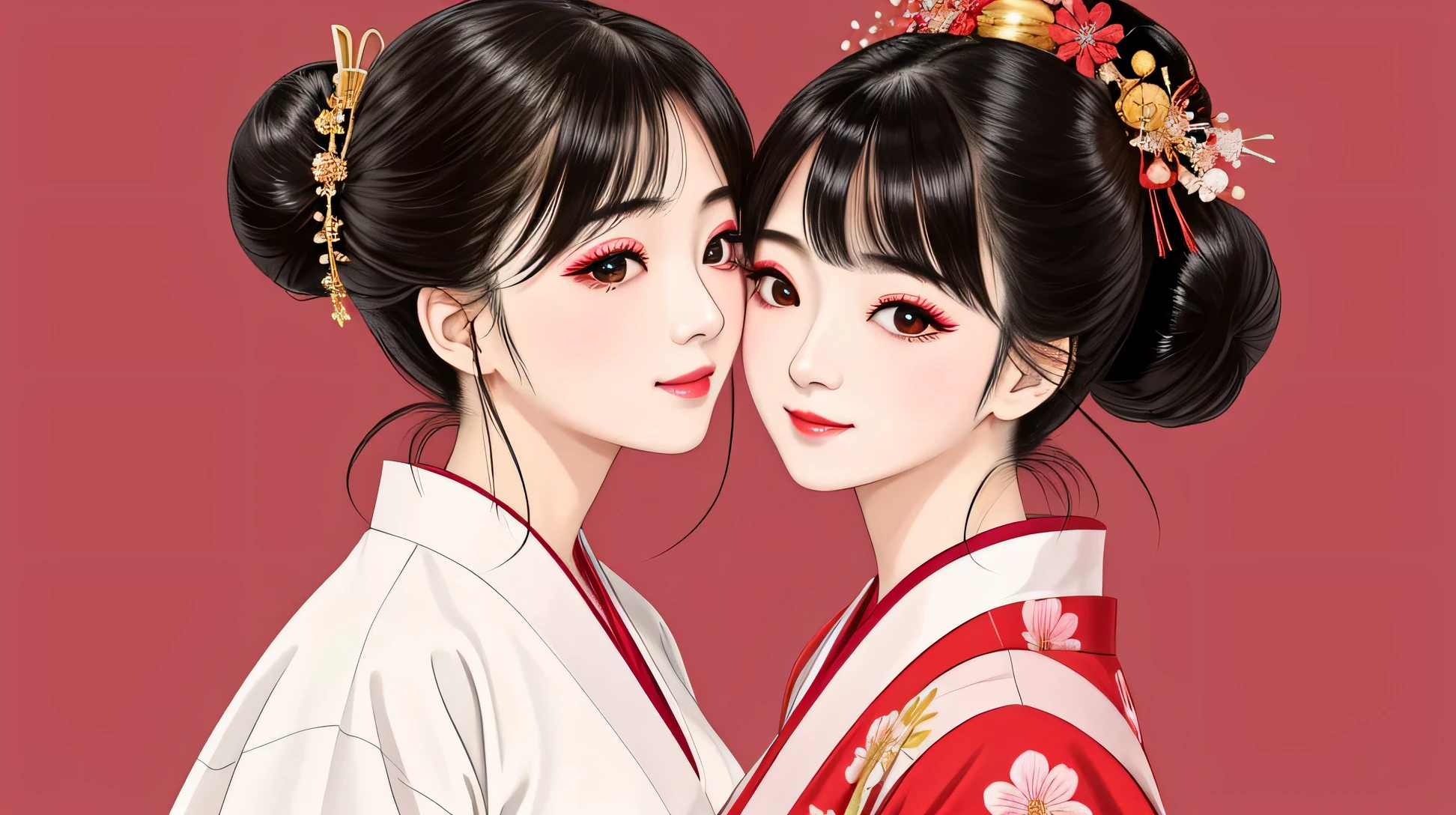 Each has a different expression2People and sisters、(2 girls)、⦅Dancing traditional performing arts gracefully)、((Big Breasts、Small Face、not exposed))、highest quality、masterpiece、(Black Hair、Bun Hair)、Brown Eyes、⦅Wide angle、Angle from above, from the waist up、Pause on the magazine cover、Each person has a different perspective when looking into the distance⦆、(8K high quality、masterpiece、High resolution、Realistic and beautiful light and shadow、(highest quality)、(High Resolution)、(Very delicate and beautiful)、(beautiful 8k face)、(Close your eyes while smiling、Beautiful eyes)、(Clear skin)、(soft hair)、(8Head to Body)、(Japanese-style yukata kimono with red, pink, and orange floral patterns on a white background, mixed with gold powder、Five beautiful Japanese girls wearing yukata)、((tanabata decoration background))、((Small Face))、(arms up)、thin and small nose、(Red lipstick)、(Make your cheeks red)、(Glossy skin)、((Ink painting style))、extremely thin eyebrows、Overall super high quality、(She wears maiko-style makeup)、Whitening、long and beautiful eyelashes、Glowing Skin、(red cheeks),straight nose、masterpiece、highest quality、whole body、 eyebrows visible through hair、Bun Hair、Grin、Gal、Kogal、Viewer's Eyes、Plaid、Stylish、woman、fine、Pause、
Waiting to start