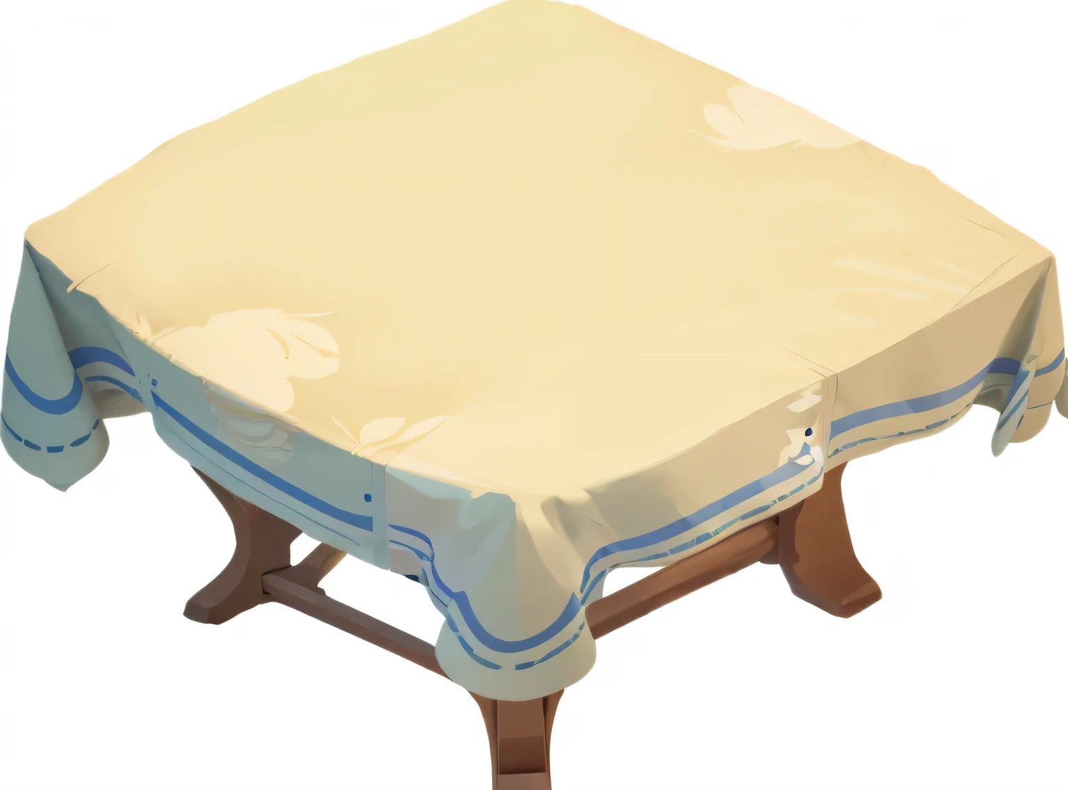 A dining table，Cover with a tablecloth，European and American cartoon style，Pixar style