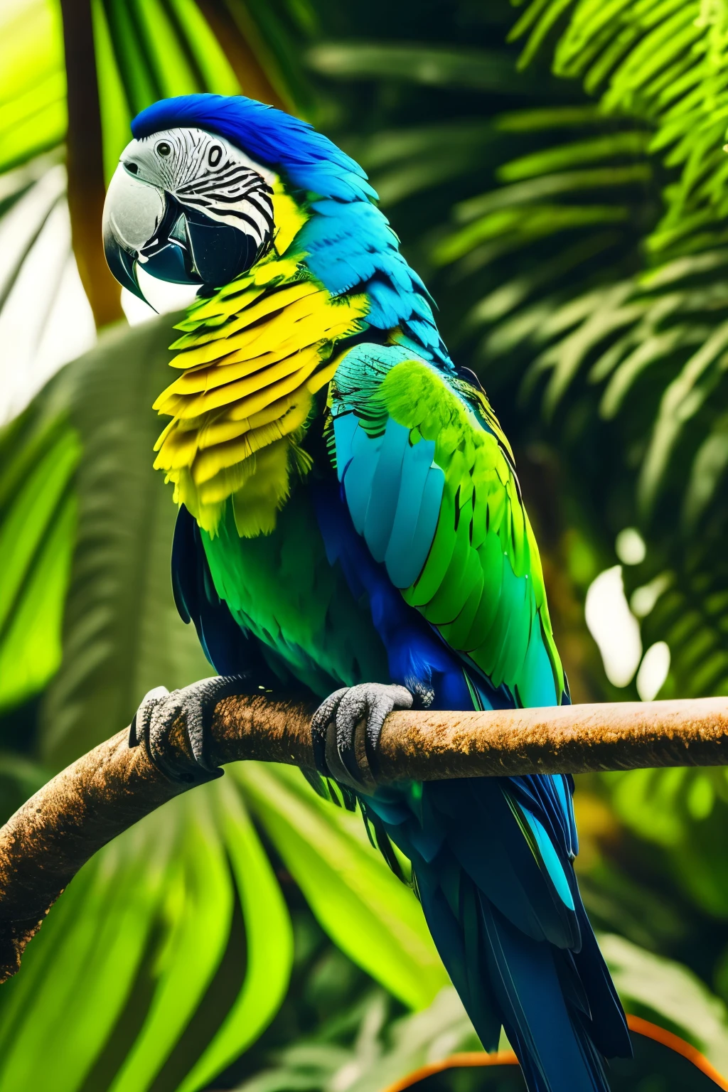 A vibrant parrot perched amidst the dense rainforest, echoing calls of the wild.