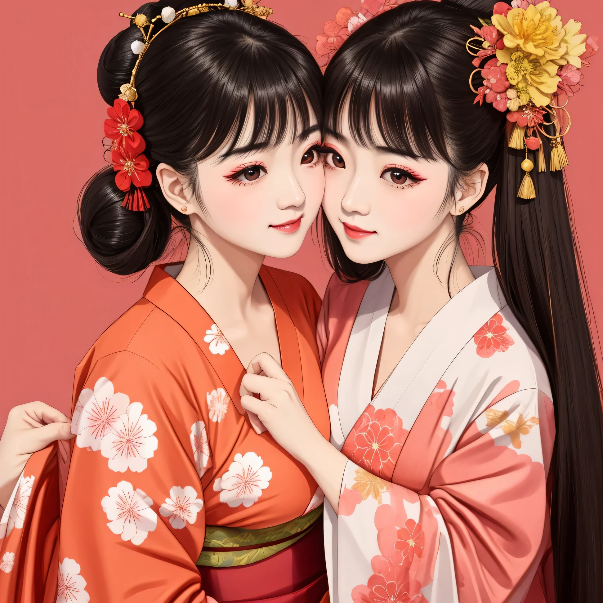 Each has a different expression2People and sisters、(2 girls)、⦅Dancing traditional performing arts gracefully)、((Big Breasts、Small Face、not exposed))、highest quality、masterpiece、(Black Hair、Bun Hair)、Brown Eyes、⦅Wide angle、Angle from above, from the waist up、Pause on the magazine cover、Each person has a different perspective when looking into the distance⦆、(8K high quality、masterpiece、High resolution、Realistic and beautiful light and shadow、(highest quality)、(High Resolution)、(Very delicate and beautiful)、(beautiful 8k face)、(Close your eyes while smiling、Beautiful eyes)、(Clear skin)、(soft hair)、(8Head to Body)、(Japanese-style yukata kimono with red, pink, and orange floral patterns on a white background, mixed with gold powder、wearing a yukata2Japanese beautiful girl)、((tanabata decoration background))、((Small Face))、(arms up)、thin and small nose、(Red lipstick)、(Make your cheeks red)、(Glossy skin)、((Ink painting style))、extremely thin eyebrows、Overall super high quality、(She wears maiko-style makeup)、Whitening、long and beautiful eyelashes、Glowing Skin、(red cheeks),straight nose、masterpiece、highest quality、whole body、 eyebrows visible through hair、Bun Hair、Grin、Gal、Kogal、Viewer's Eyes、Plaid、Stylish、woman、fine、Pause、
Waiting to start