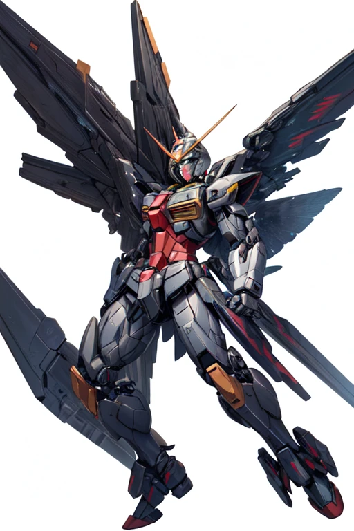 [(white background:1.5)::5], (bottle bottom:0.9), masterpiece,(full body:1.2),(masterpiece, ultra high res, 16k uhd, high quality),1man, gundam suit ,black armor,wings open,shot from front, fly, focus male,1man