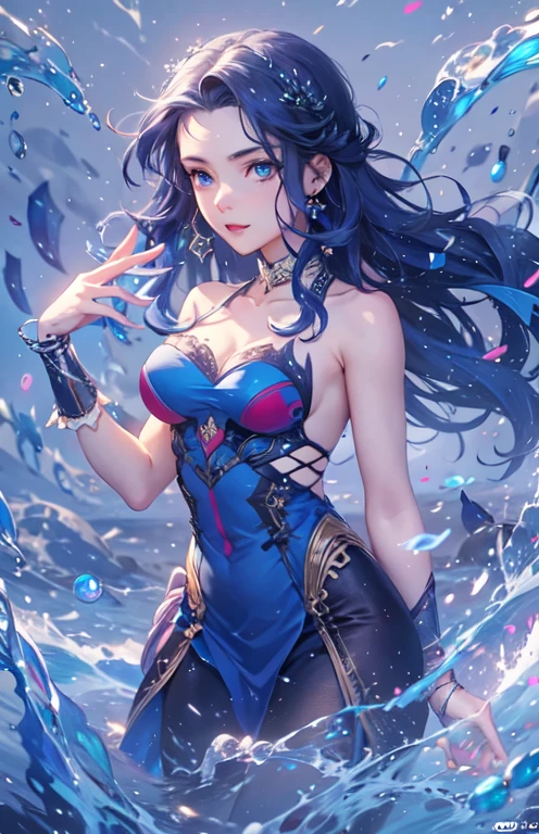 ((highest quality)), ((masterpiece)), (Get used to it), Perfect Face , Adult female , Ariel , length, Beautiful dark blue hair , Beautiful dark blue eyes , in the beautiful sea ,