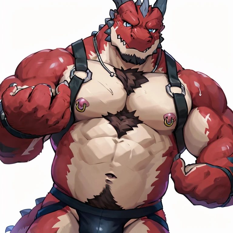 POV,top angle,sleep on stomach,lats,trapezius,butt lift,kemono, anthro (dragon), male, (dragon), muscular, back, red body, white belly ,sweat, ((correct anatomy)),stand up, sexy stand, white background, 1 boy, solo, wearing jockstrap, pain expression, canine tooth, hd, dark shadows, wide dynamic range, hdr, low light:1.2, front view, dragon, hairy, black and white fur, hairy, Sweating, Sparkling blue eyes, Big pink‚ with big‚ abs‚ handsome‚ sex, shy face, collarbone, pink nipples, nipple piercing, one hand behind head, harness, harness ring, fat, up view, high quality, super detail, short, 1080P, high quality, high quality, best quality, 8k, super detail, 16k, injury, bloods, full body, side view, full view, whistle, finger middle, finger, signal, look down at viewer
