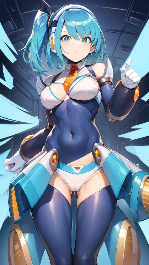 RiCO_MegamanXD, 1girl, Looking at viewer, simple background, touching her vagina with her own hand, Blue Hair, ,Blue eyes, micro bikini 