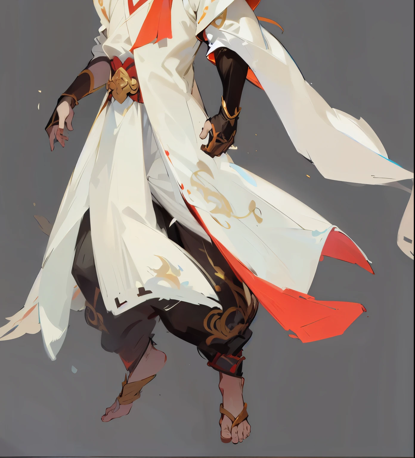 Handsome boy，Blonde hair，Xian Xia，Sun Wukong，Barefoot，White Gaza，bloomers