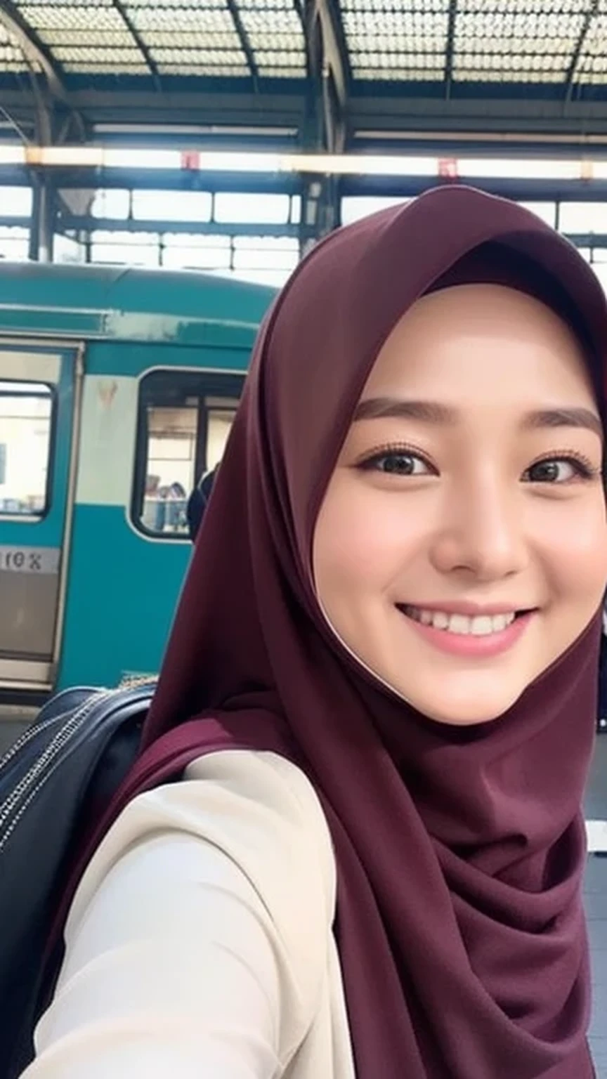 Beautuful Women、hijab, indonesian, train station、cute smile、Vanrak Ayyans appears、1 girl, stylish
