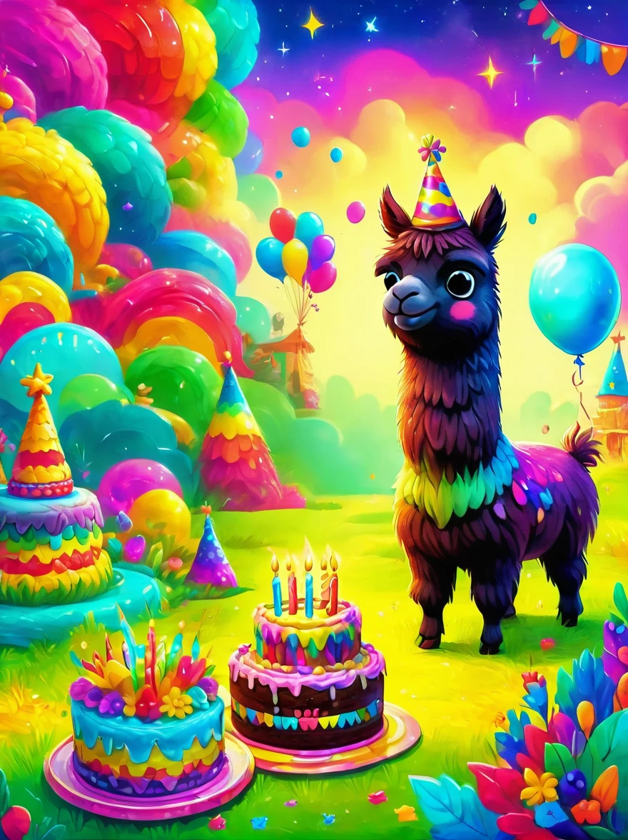 1 muscular alpaca, Albeniz Rodriguez Steele, Birthday, congratulations, cake, Bright colors, Super high saturation, RGB colors, bright