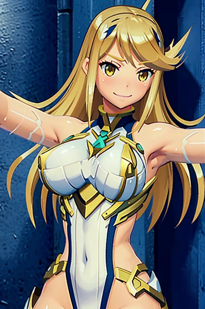 (masterpiece, Highest_quality, Very detailed, Spotless:1.3), amazing, figure, One girl, alone, Upper Body, Mithra \(Xenoblade\), smile, Grin, Yellow Eyes, Blonde, leotard, Sweat, Wet Skin, Raise your arms, big breasts, Underarm, NSFW, (Highestquality,Realistic),Good transparency,Perky nipples,lingerie,sexy,clothing,Delicate lace,Subtle Transparency,Provocative,attractive,Erotic,attractive,