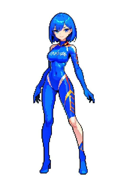 (masterpiece, top quality, best quality), pixel,pixel art,1girl with big chest,blue hair,short hair,hold a rifle,pistol,war suit,full body,