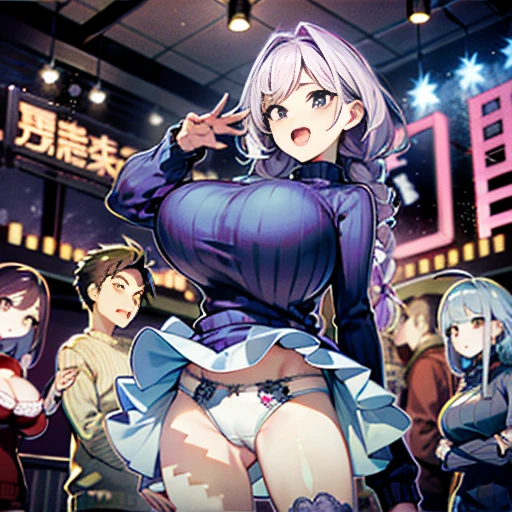 White long sleeve sweater、Big Tits、Huge breasts、Underwear that's digging in、Slut