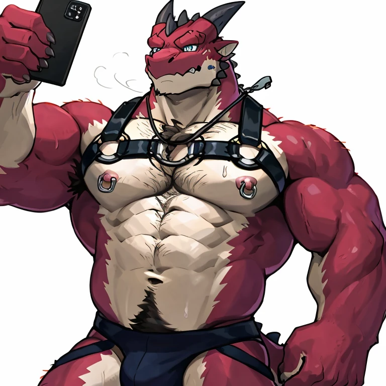POV,top angle,sleep on stomach,lats,trapezius,butt lift,kemono, anthro (dragon), male, (dragon), muscular, back, red body, white belly ,sweat, ((correct anatomy)),stand up, sexy stand, white background, 1 boy, solo, wearing jockstrap, pain expression, canine tooth, hd, dark shadows, wide dynamic range, hdr, low light:1.2, front view, dragon, hairy, black and white fur, hairy, Sweating, Sparkling blue eyes, Big pink‚ with big‚ abs‚ handsome‚ sex, shy face, collarbone, pink nipples, nipple piercing, harness, harness ring, fat, up view, high quality, super detail, short, 1080P, high quality, high quality, best quality, 8k, super detail, 16k, injury, bloods, full body, side view, full view, whistle, selfie, look down at viewer