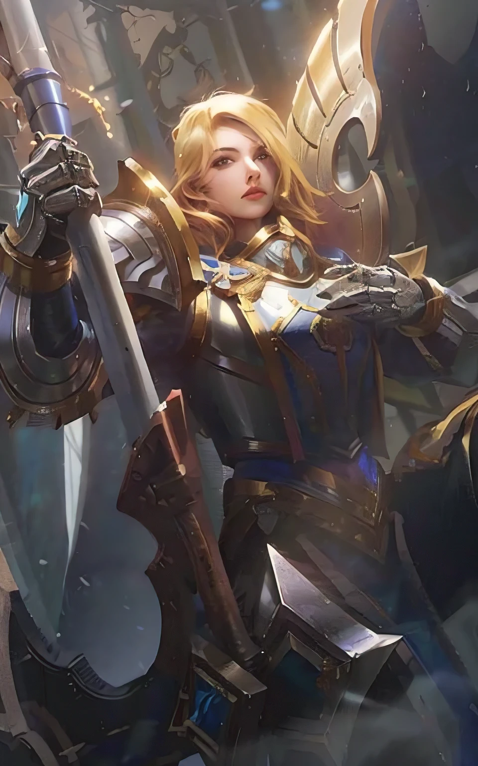 a woman in armor holding a sword and a shield, gorgeous female paladin, picture of female paladin, female paladin, lux from league of legends, gold paladin, extremely detailed artgerm, portrait of female paladin, fantasy paladin woman, jaina proudmoore, ig model | artgerm, artgerm lau, ashe