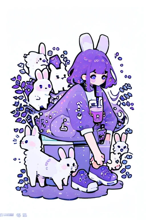 Cute purple drink,rabbits