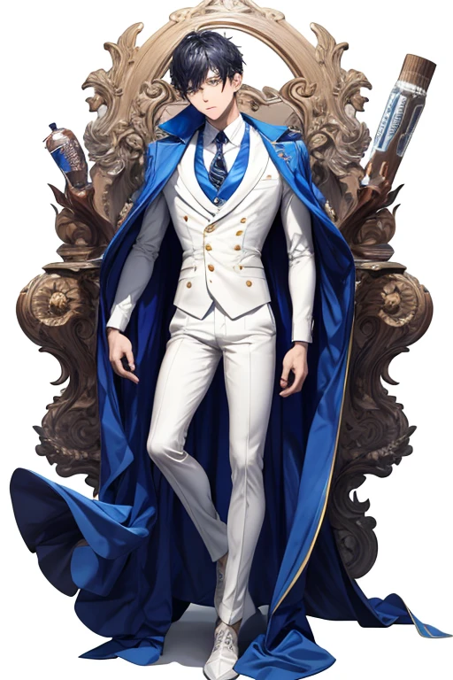 [(white background:1.5)::5], (bottle bottom:0.9), masterpiece,(full body:1.2),(masterpiece, ultra high res, 16k uhd, high quality),1man,focus male, blue suit full body,perfect body,perfect face