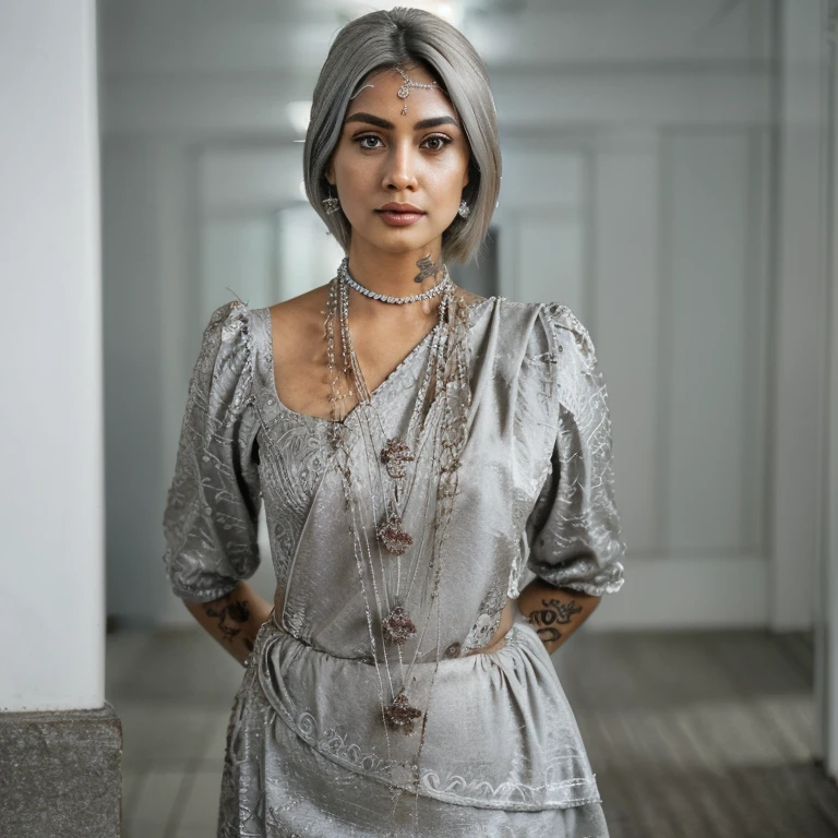 silver hair, brown skin, the tattoo