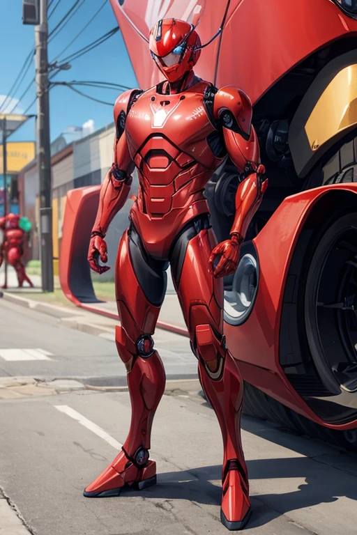 1man,red robot suit,full body,4k,8k,hd,ultra hd,detailed,