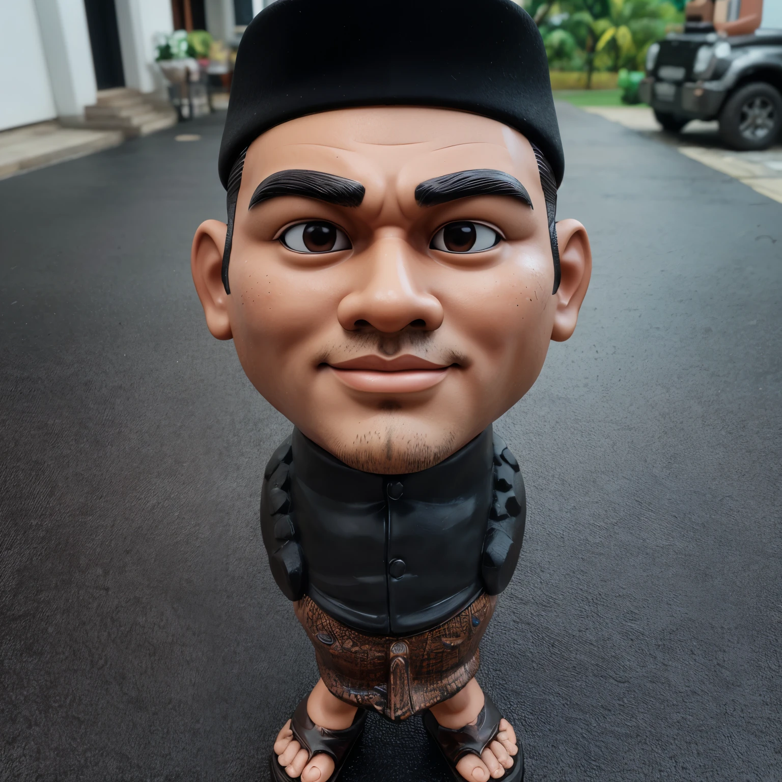 a close up of a cartoon figure of a man with a hat on, with a big head, 3d character, 3 d character, extremely detailed frontal angle, highly detailed character, with very highly detailed face, south east asian with round face, with fully detailed faces, caricature style, detailed character, 3d character realistic, 3d statue!!!, ismail