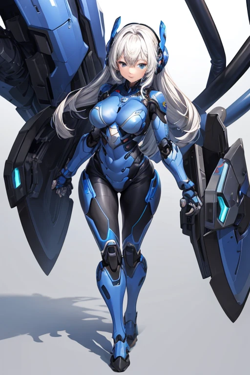 1girl,big chest,blue robot suit,white background,full body,4k,8k,hd,ultra hd,detailed,