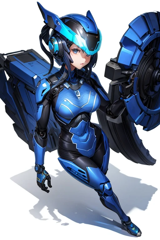 1girl,big chest,blue robot suit,wearing helmet,white background,full body,4k,8k,hd,ultra hd,detailed,