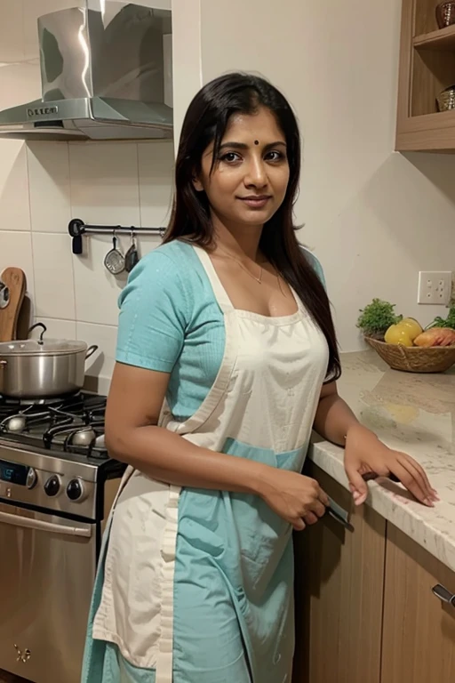 Indian mom on churidar with kitchen background