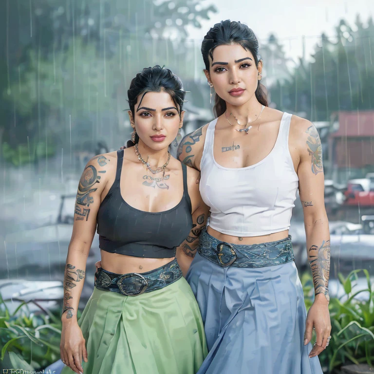 [( photograph of  hottest celebrity shriya saran )] ( ( full body shot,random shot), (no makeup )  tattooed woman,  tank top, sweaty, random  color long skirt,Tall woman, (she is cleaning the home garden, light rain background) ) (insanely realistic detailed skin texture, detailed face) [depth of fields] ((perfect body parts, (hyper photorealistic  ), 85mm, 100mm lens ))