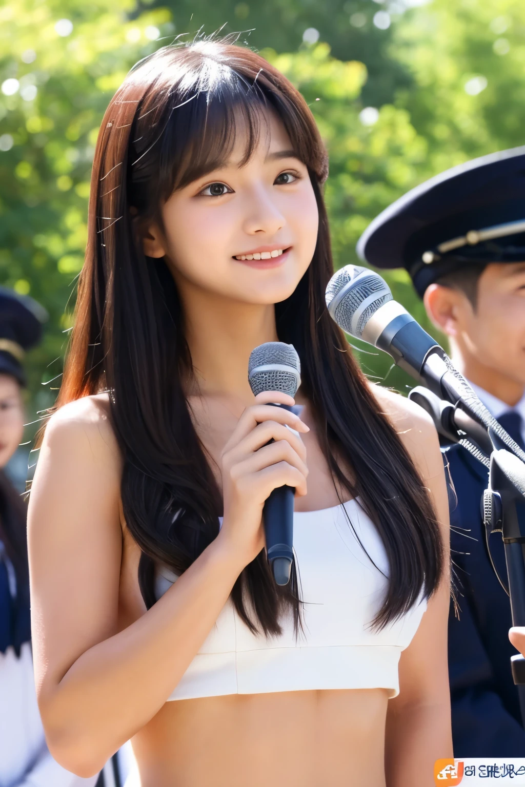 A 20-year-old woman who looks 15 but has the cute face of an idol.。Gentle and cute。Please smile kindly。She is naked　small bust　She is giving a speech to the students in the schoolyard.　She is standing and her whole body is visible.　RAW Photos　Genuine　Genuine　High resolution　Genuine life　No copyright notice