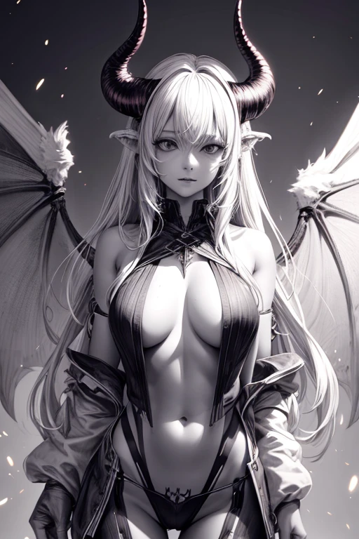extremely detailed CG unity 8k wallpaper, realistic, , wearing clothes, 1girl with horn and wings, big chest,demon,white skin