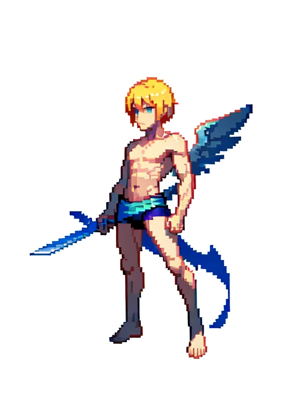 (masterpiece, top quality, best quality), pixel,pixel art,1male angel with sword ,full body,