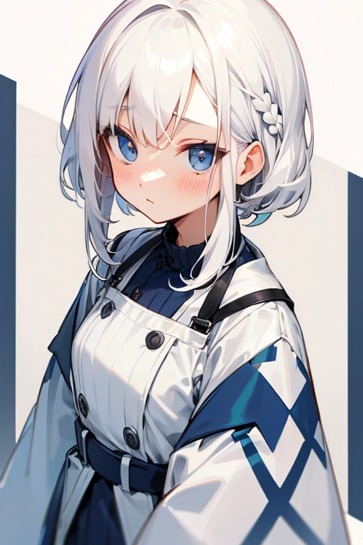 Short white hair, blush, Navy and white checkered clothing、Braiding、