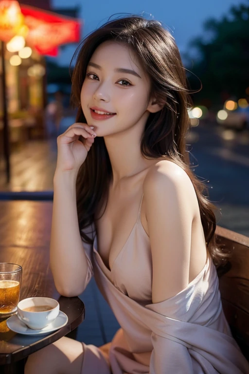 (8k, highest quality, masterpiece:1.2), (Realistic, photo-Realistic:1.37), Very detailed, 1 girl,cute, alone,Beautifully detailed skies,Detailed Cafe,night,Sitting,Date,(Red nose),(smile:1.15),(Mouth closed) Small breasts,Beautiful fine details,(topless,,Small breasts,:1.1), night, ,topless, rain,, (bob hair:1.2),Floating Hair NovaFrogStyle,Small breasts,topless,Small breasts,