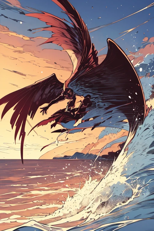 Wings and sea waves during war