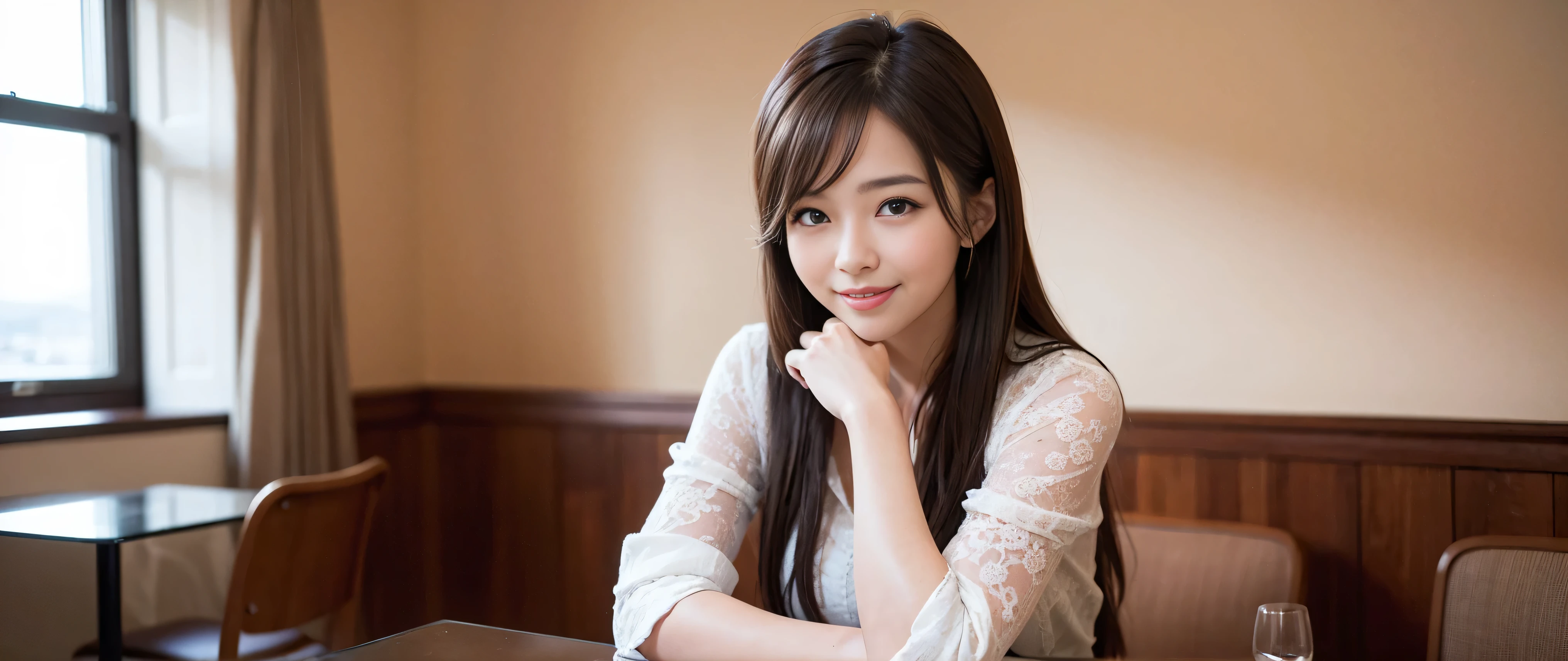 ((highest quality、8k、masterpiece:1.3))、Sharp focus:1.2、Beautiful woman perfect body:1.4、Slim body、((Bob Hale、Straight hair:1.2))、(to be born, highest quality, masterpiece:1.5), (Realistic, Intricate details:1.2), Ultra-high resolution, Spectacular view of the sunset sky and clouds、Amazing mountain views、A bright smile、A lovely woman with a smile、Bright image、2. Wine Beauties, Beautiful Face, blue eyes, The light shines on your face, Blushing, short hair,Bright face、Fox face、 (44 years old), 39 years old, Lady、red wine 、hors d'oeuvre、Italian food、wine bottle、Champagne、sparkling wine、two beauties、brown hair、Shortcuts、Long sleeve shirt、dress、Pretty Woman 1, (slim face), (The body is slim), (brown hair), (Shortcuts), cheeks turn a little red,charming beauty、, Out of the window, A beautiful and detailed night view unfolds.........., restaurant, In a prominent place (From the waist up) nova frog style, actress, model, Upper Body, White wine, slim, wine glass, wine glass placed in the middle, smile, (smile: 1.15), Beautiful fine grain, Depth f/2,saturation, High Contrast, Strong light and shadow,Moist Body:1.5、3D texture、Delicate eyes、brown hair、The hair is very shiny、