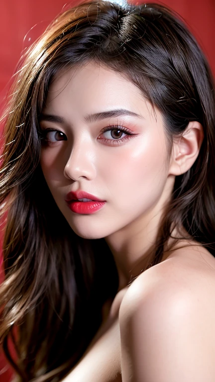 (8ก, Highest quality: 1.2), Extremely detailed, thorough resolution, (realistic, realistic photo: 1.37), Portrait, high definition RAW color photograph, professionally arrested, high definition and beautiful, high definition, 8ก Image wallpaper, Amazing details, Big file size, highly detailed beautiful girl, Extremely detailed face, Finely defined eyes, The skin has a fine texture., Every feature is meticulously displayed., The fingers were neatly outlined., The nose has a precise shape., expressive lips red lipstick , perfect anatomy, background is not blurred, one story, (20:1.2), Twenty generations, cute girl, realistic