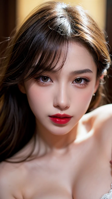 (8ก, Highest quality: 1.2), Extremely detailed, thorough resolution, (realistic, realistic photo: 1.37), Portrait, high definition RAW color photograph, professionally arrested, high definition and beautiful, high definition, 8ก Image wallpaper, Amazing details, Big file size, highly detailed beautiful girl, Extremely detailed face, Finely defined eyes, The skin has a fine texture., Every feature is meticulously displayed., The fingers were neatly outlined., The nose has a precise shape., expressive lips red lipstick , perfect anatomy, background is not blurred, one story, (20:1.2), Twenty generations, cute girl, realistic
