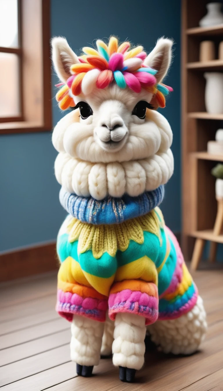 fashion show，An Alpaca，Cute colorful alpaca，whole body，Popular fashion，personification，Fashion，make up，Cartoon，