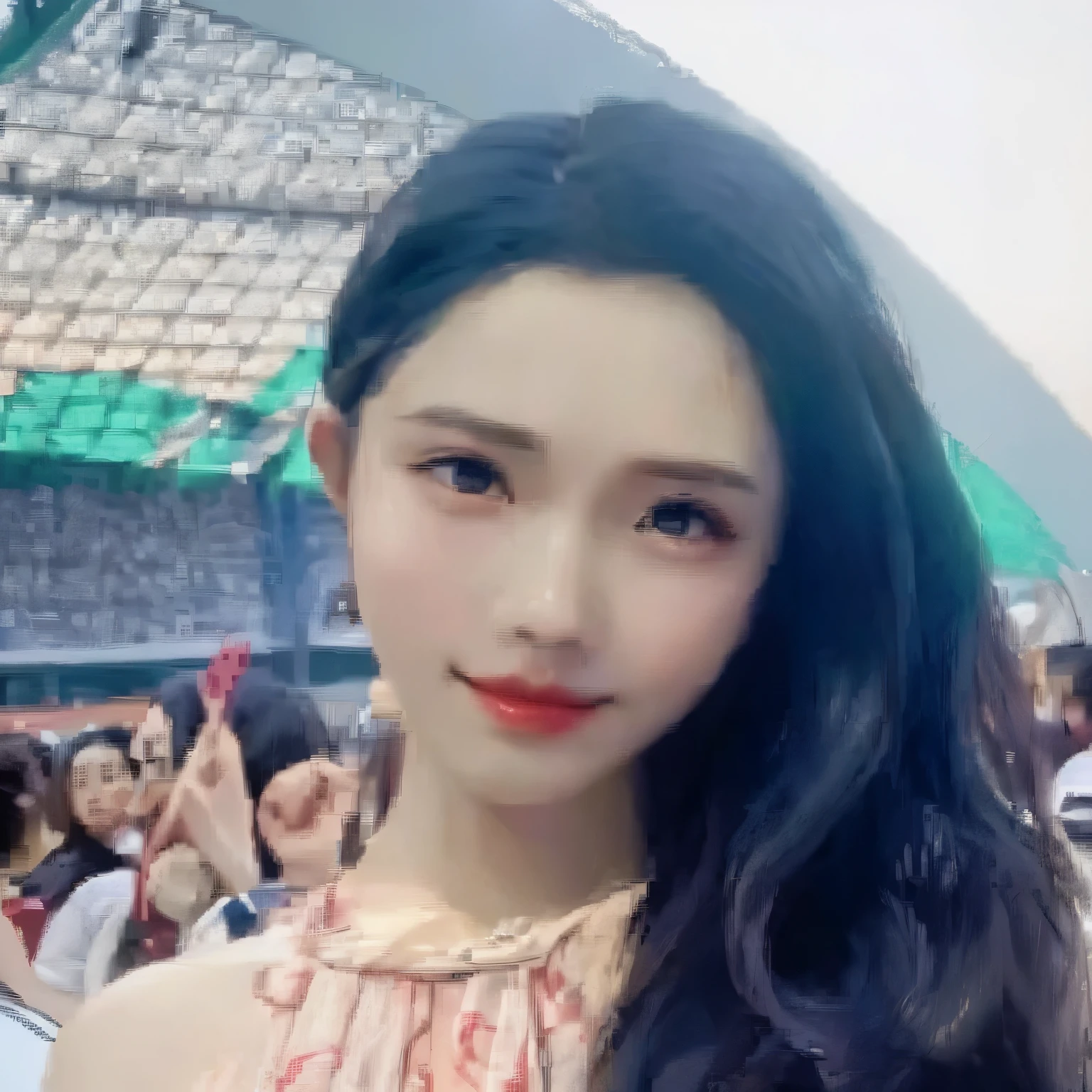 araffe girl with long hair and a red lip posing for a picture, 8k selfie photograph, xintong chen, xianxia, cai xukun, xision wu, zmonzheng, wenfei ye, zeng fanzh, chengyou liu, yanjun chengt, dilraba dilmurat, 19-year-old girl