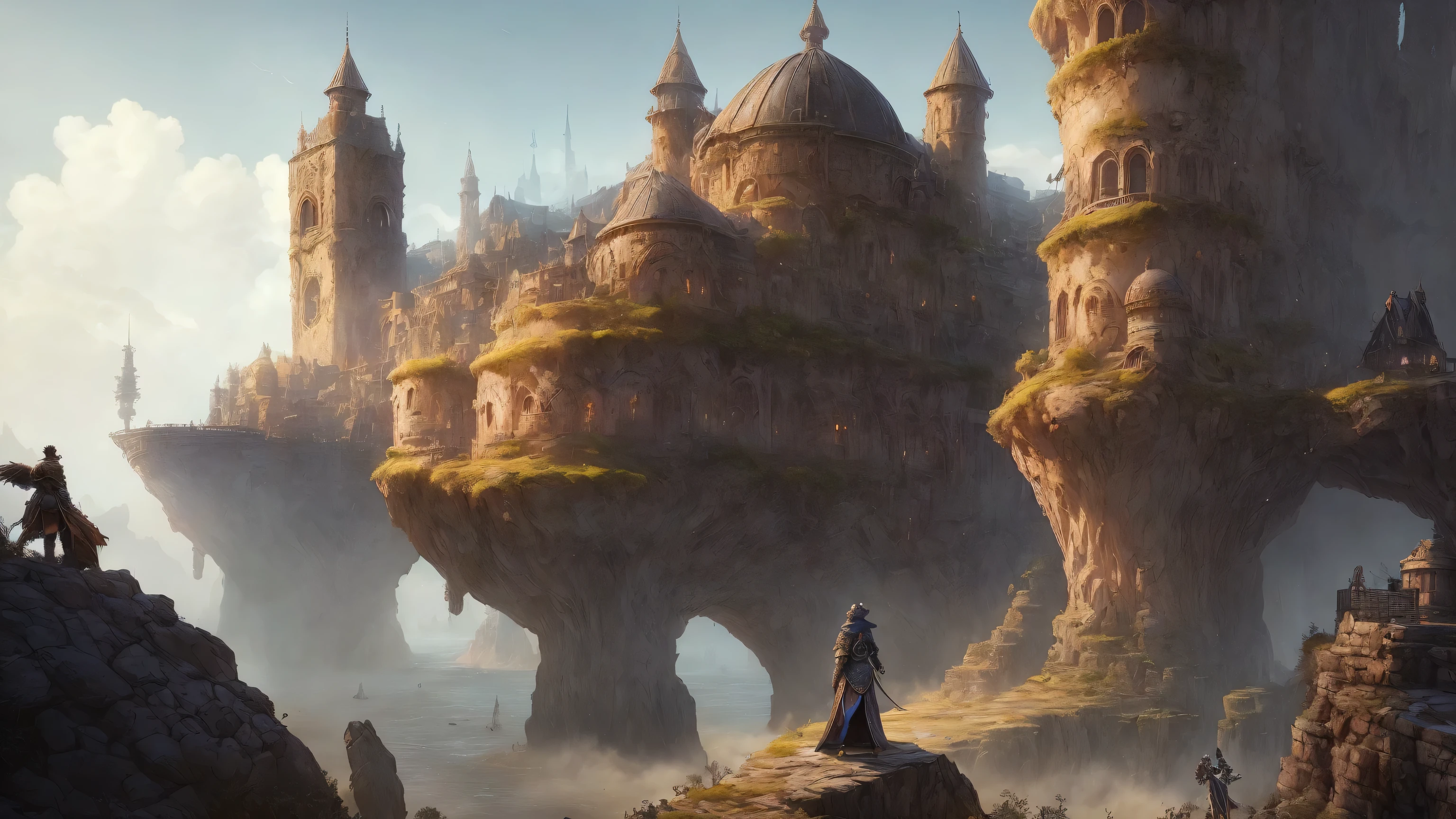 "(by Greg Rutkowski: 1.2), (masterpiece), ((best quality)), extremely delicate and beautiful, illustration, dynamic lighting, (fantasy landscape), A mesmerizing fantasy landscape with enchanting elements blending seamlessly. ((Hero arriving on a ship in a medieval coastal city (Neverwinter) to begin his adventure)), A sense of tranquility and wonder fills the air, inviting exploration and discovery. Providing a distant view that captures the grandeur and atmosphere. From Brian Froud and Carne Griffiths and Wadim Kashin and John William Waterhouse, 8K post-production, high resolution, ((highly detailed)), depth of field, HDR, intricate"