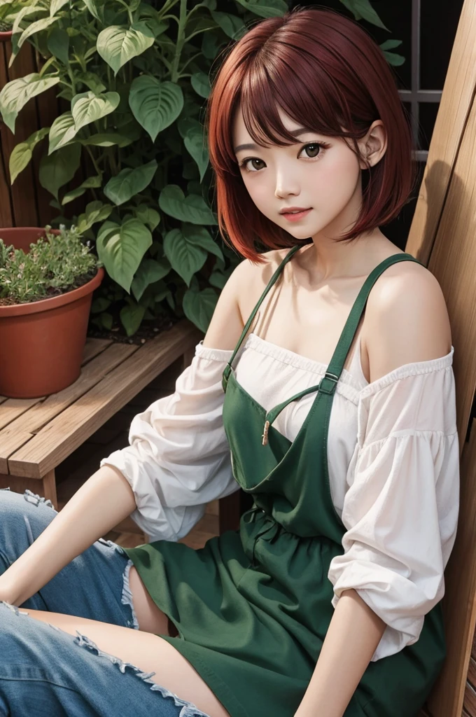 Green and red tomato hair　Short Bob　Tomato clothes　Girl　cute　live-action　