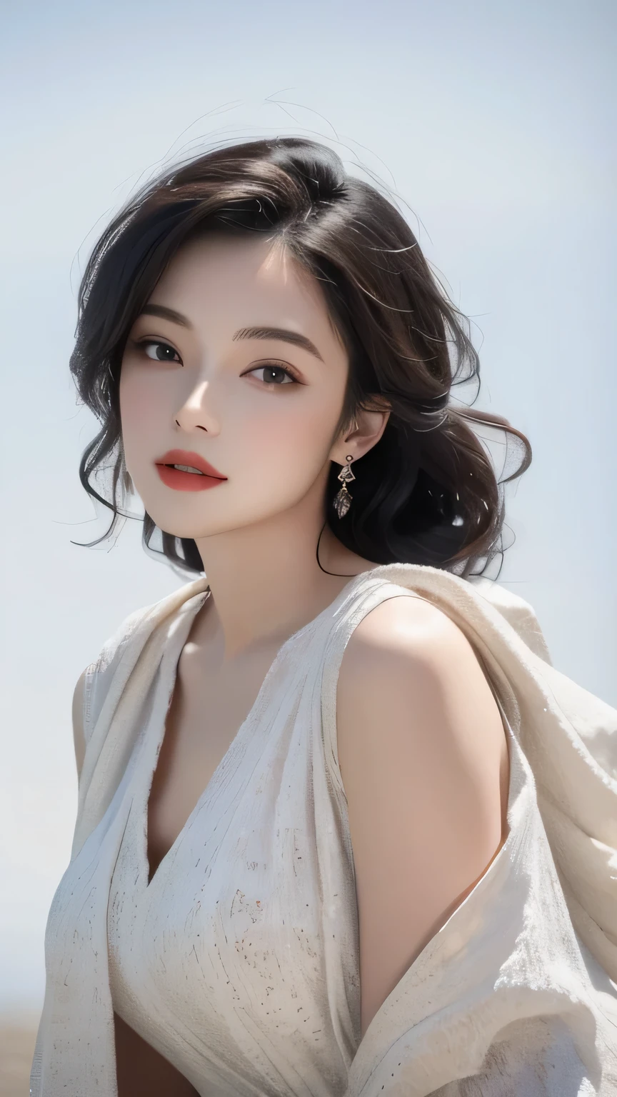 (masterpiece, best quality:1.4),Thin lips,(Bright red lipstick:0.75),, (masterpiece, best quality:1.4),(photoPractical:1.4)(Practical, photo-Practical:1.4),official art, Beautiful and beautiful,8k ultra high definition,Ultra-high resolution,born,HDR,White background,looking directly at the viewer,
