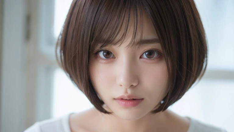 (Bob Cut Hair:1.2),(wear a blouse:1.2),1 girl,Japanese,21 years old,(Small breasts:1.3),(highest quality,masterpiece:1.3,超A high resolution,),(Very detailed,Caustics),(Photorealistic:1.4,RAW shooting,)Ultra-Realistic Capture,Very detailed,High resolution 16K human skin closeup。 Natural skin texture、,Pores、、、、、、、、、It must be detailed enough to be easily identifiable。 Skin tone is even and healthy looking。 Use natural light and color, Sad expression, Looking at the camera, Perfect dynamic composition, My Room