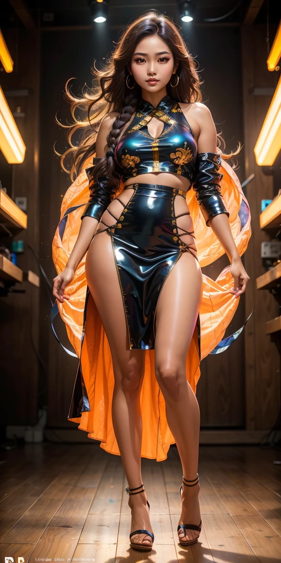 (full body:2)，(1girl:1.3),(view the viewer:1.4)，(anatomy correct:1.5),(((thick Latex pantyhose )):1.3), (pointed thick heels :1.3),,((((Raise her legs high))):1.2),((Female A sumo wrestler )，((((with a very thin waist and a very large chest)))):1.3),(Extra Long blonde Hair:1.2),(Accurate and perfect face:1.3),(Long legs and big feet:1.3),(With a smile:1.3)，((Polished clothing):1.2),((Skin reflection , Skin Gloss):1.2)，((((( colorful)))):1.5)，hyper HD, Ray traching, reflective light， structurally correct, Award-Awarded, high detail, lighten shade contrast, Face lighting ，cinematic lighting, masterpiece, super detailing, high quality, high detail, best quality, 16k，High contrast,