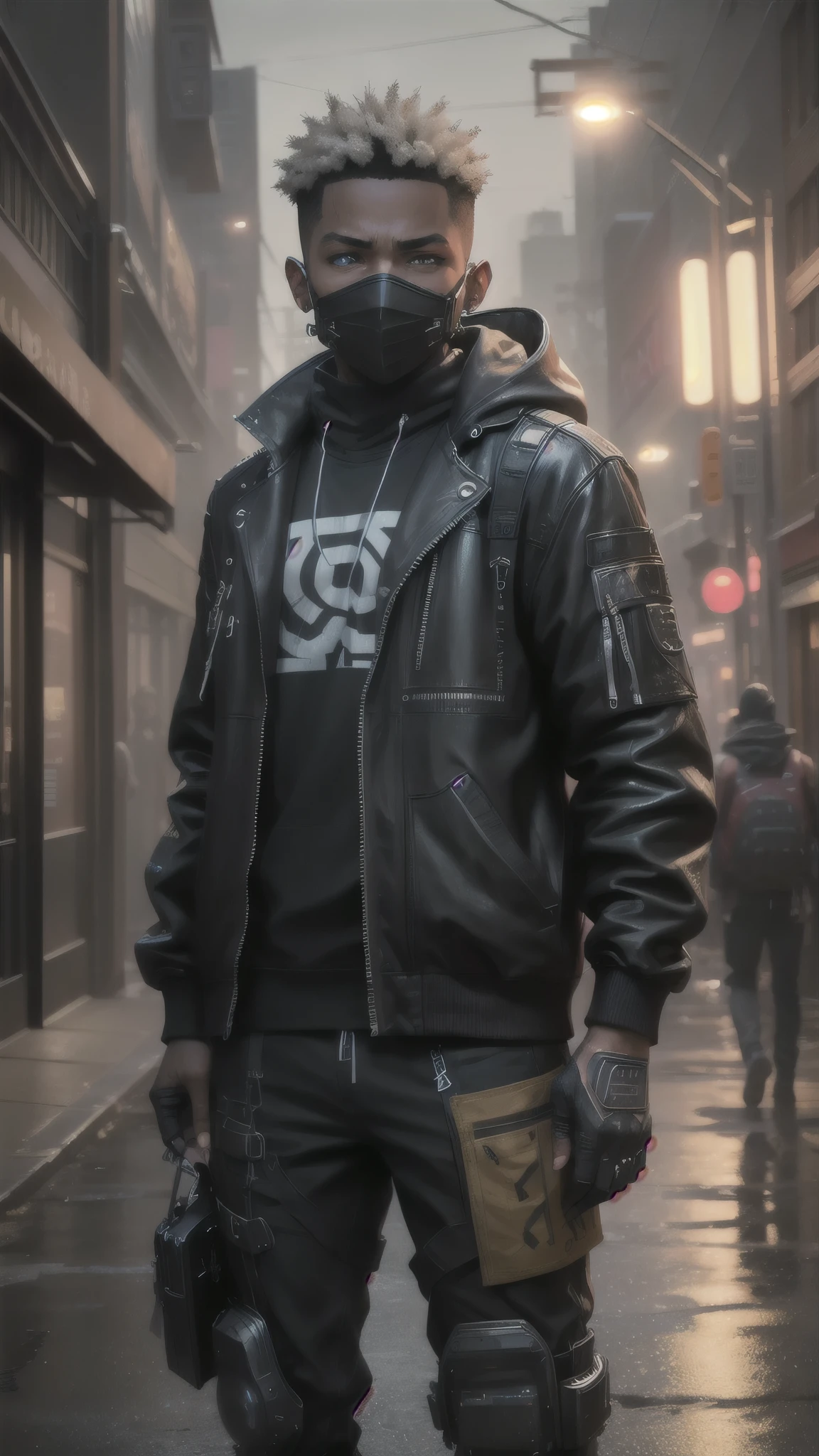 Super detailed, High resolution, Super detaileded, highest quality, wonderful, highest quality, Highly detailed CG unity 8k wallpaper, Cinema Lighting, cyber punk, Black Boy, Garbage Gangster Face Mask 