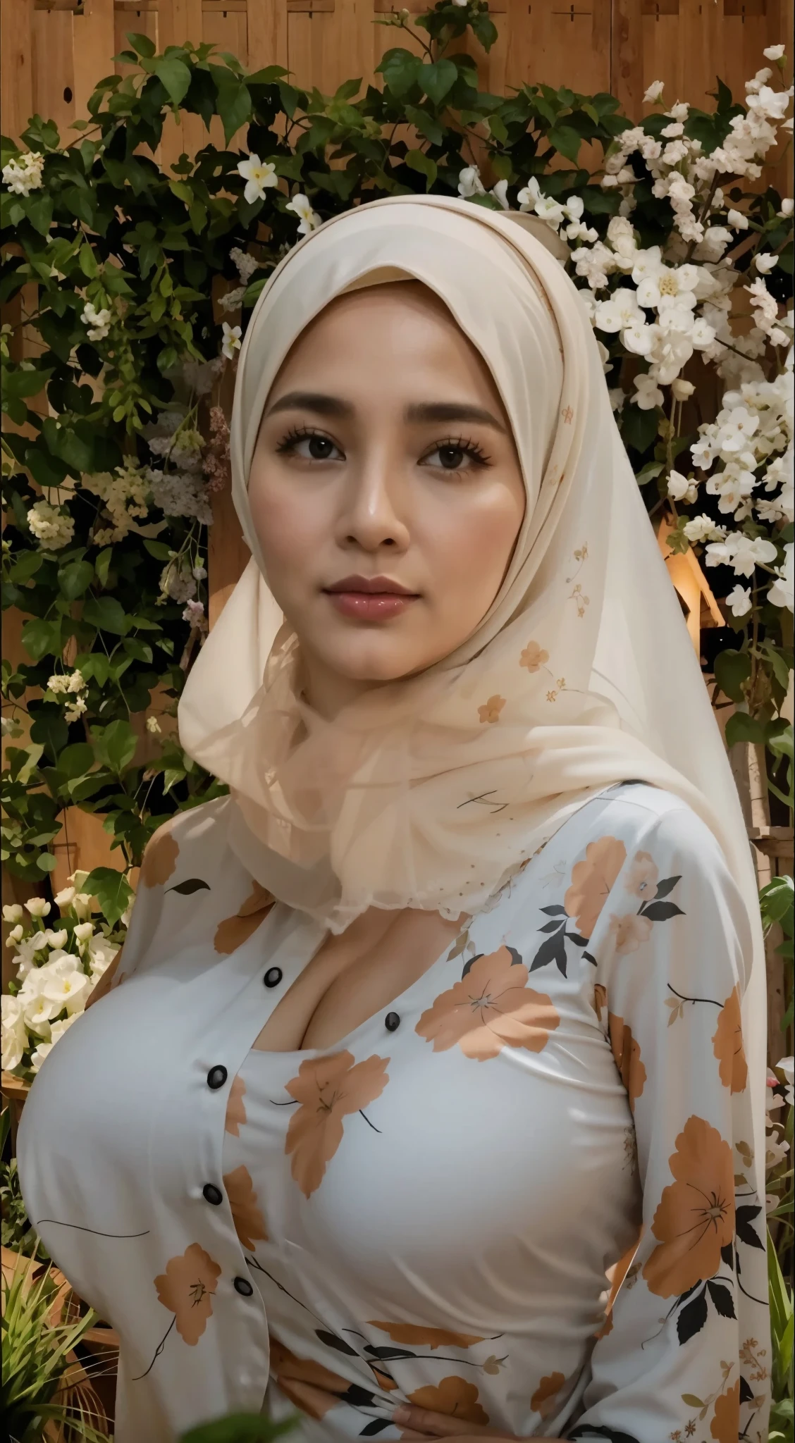 50 years Old, Hijab Indonesian mature woman, Big Tits : 66.9, Gamis, Breast out from her clothes : 1.9, at doctor office, Dark light, at Nighttime