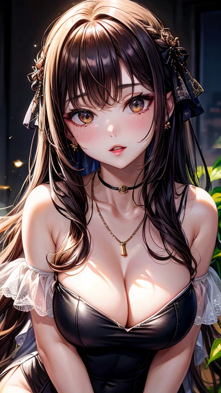Canon RF 85mmf/1.2,masutepiece,Best Quality,超A high resolution,tu,1 girl,(Korean mixed,Kpop Idol:1.2),Solo,white_shiny_skin,Black eyes,Necklace,brown_long_Wavy_hair,Red lipstick bright_shiny_Lips,Eyelashes,Bangs,deal,make - up,shiny,Pore,skin texture,Bracelet,off shoulders,See-through,