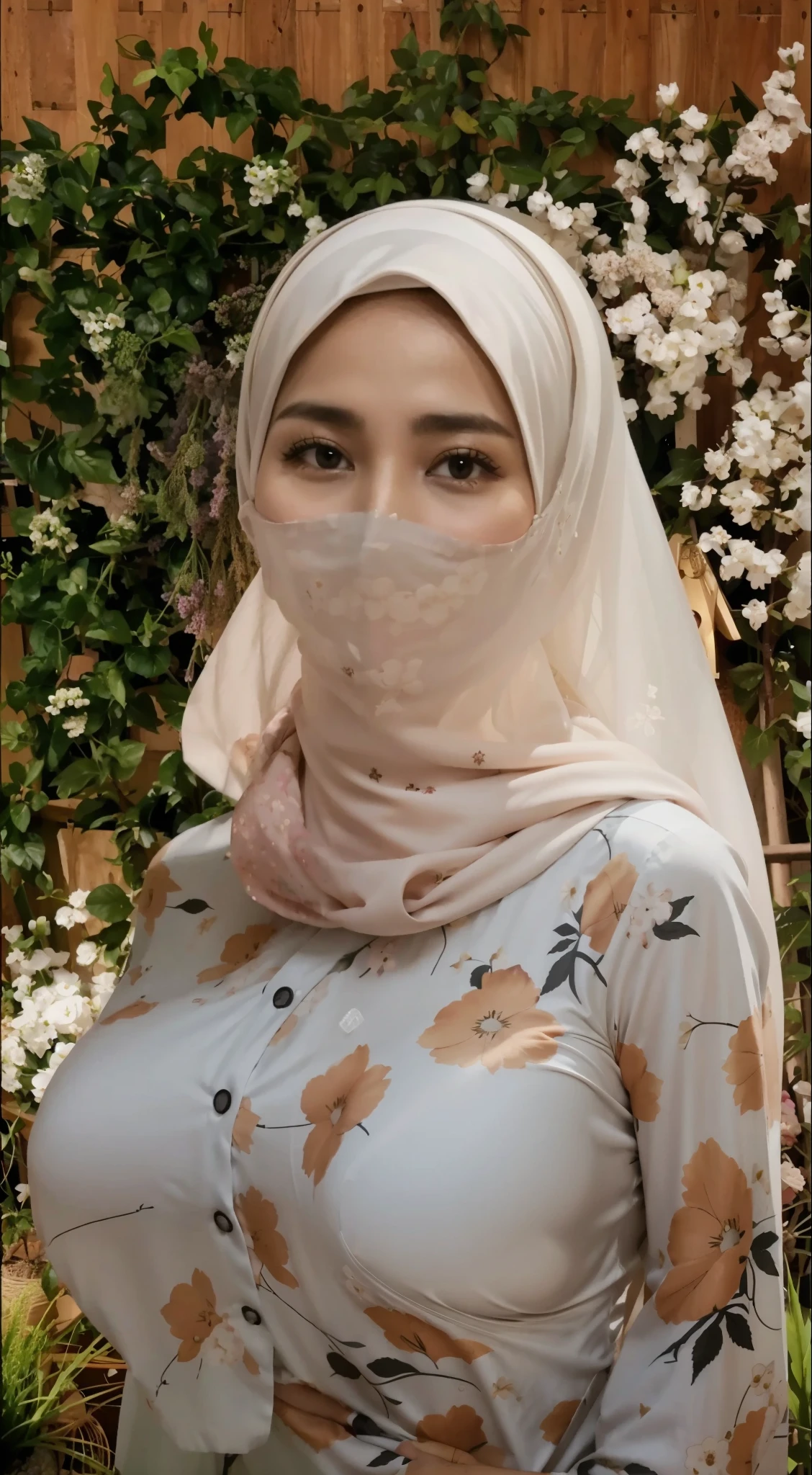 50 years Old, Hijab Indonesian mature woman, Big Tits : 66.9, Gamis, Breast out from her clothes : 1.9, at doctor office, Dark light, at Nighttime, masker