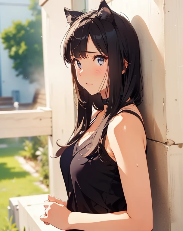 girl, Sweat, vapor, Medium Chest, shy, Beautiful Hands, Looking at the audience, sexy look,Alluring expression