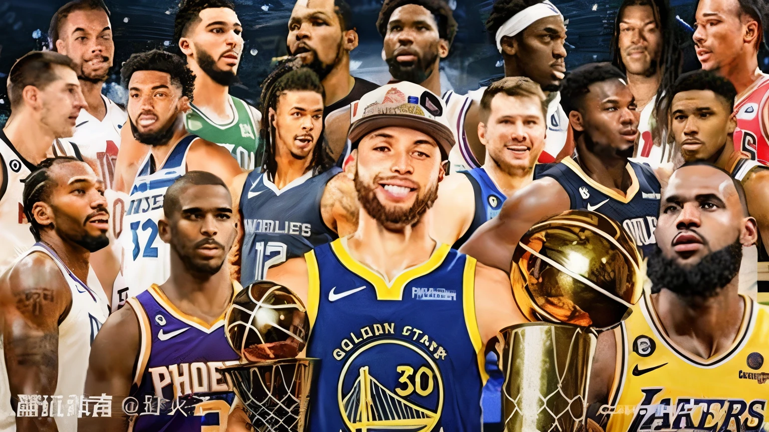 a group of basketball players holding trophies and posing for a photo, the nba finals, nba finals, nba, warriors, wearing nba jersey, profile pic, the best ever, holding the larry o'brien trophy, nba 2 k 2 1, edited, trending on dribble, full team, trending dribble, teams, tournament, 2019 trending photo