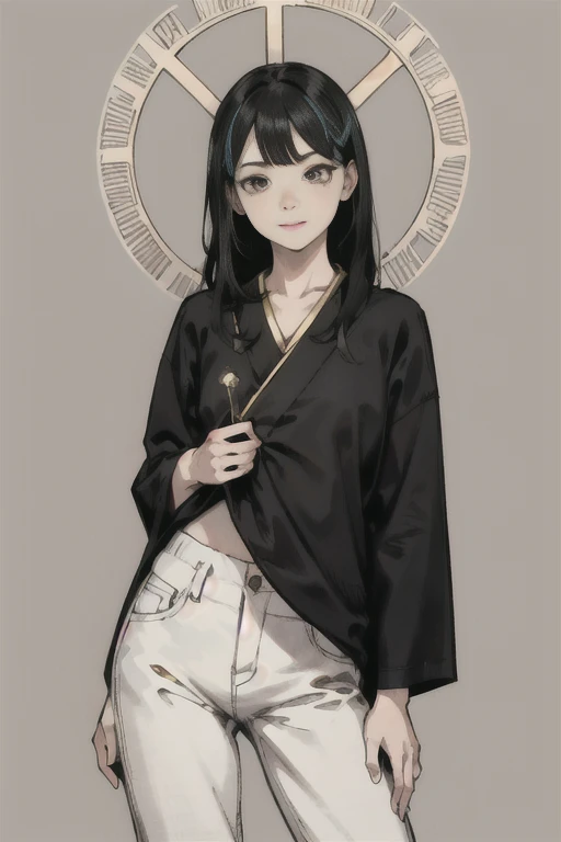 (High resolution), (Ultra delicate), (clear), Realistic，((A girl with black hair and gold inner color))，face，Skin realism、A fusion of Japanese style and the near future、white hot pants、Face Up