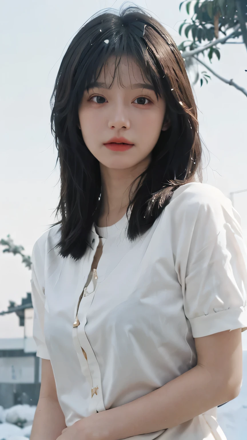 best quality, ultra high resolution, White background,(Upper body:1.4)(realistically:1.4), 2个girl,(medium shot:1.4K Gold),short sleeves,Lovely,atmosphere,twin,A pair of eyes as clear as snow,Royal sister,girl,looking at the audience, close up ,